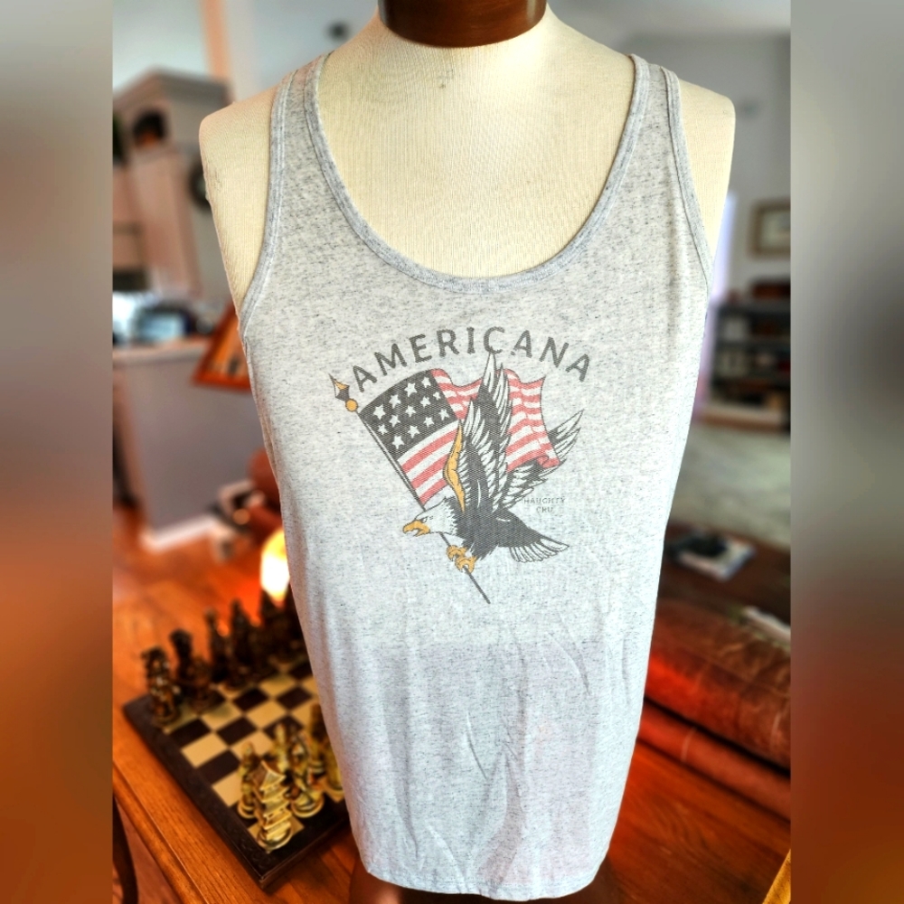 America Flag With Eagle  Gray Tank Top L